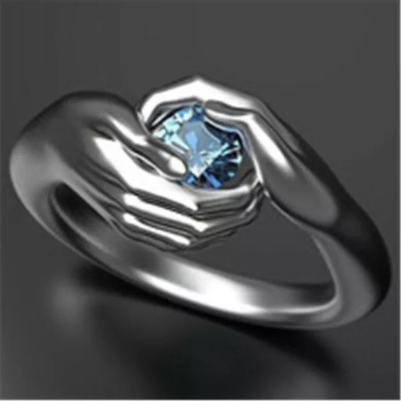 Irish Fashion Simulated Blue Topaz 925 Silver Wedding Ring - Picture 2 of 3